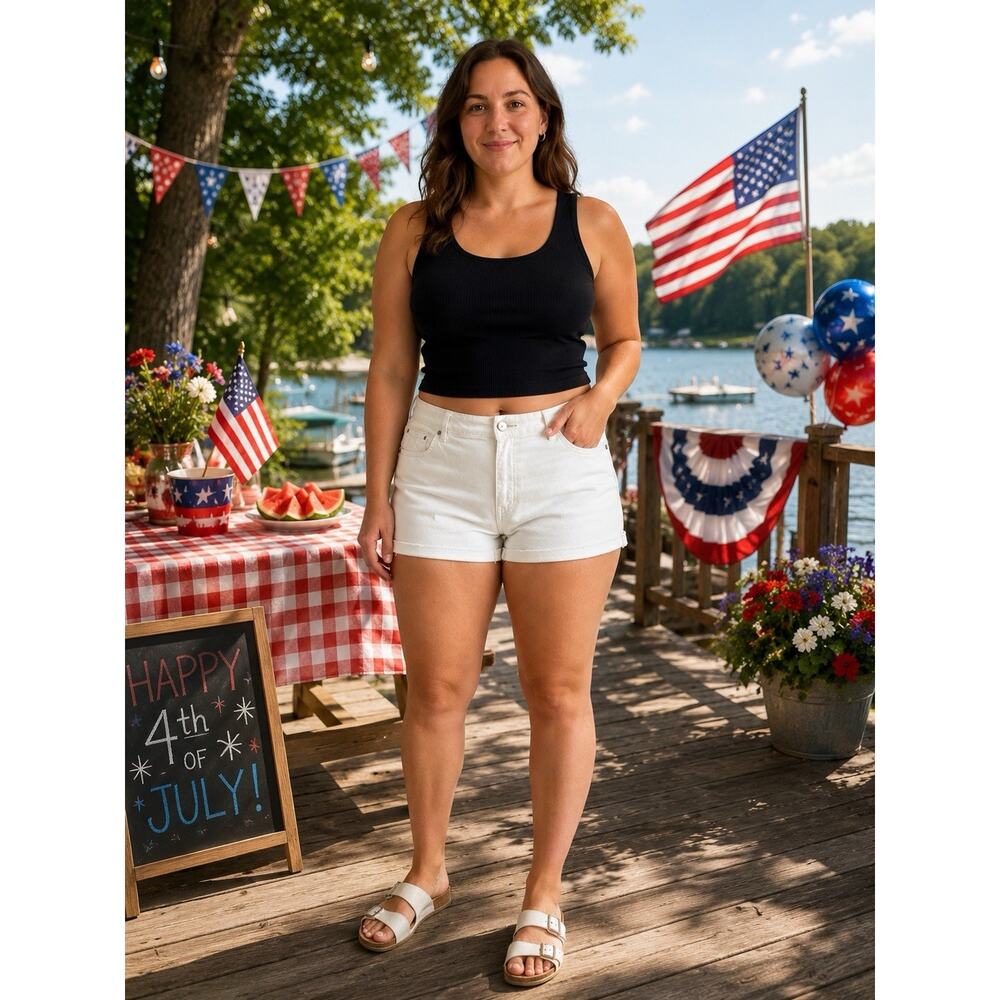American Eagle Women's White Jean Shorts Summer Denim Size 12 Stretch